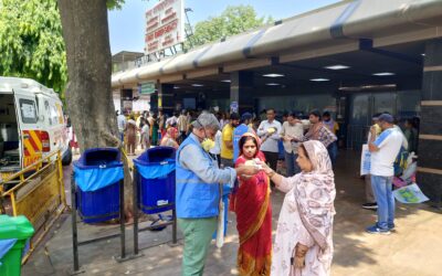 SBF distributed N95 masks and Infrared thermometers among patients at AIIMS Hospital Delhi,