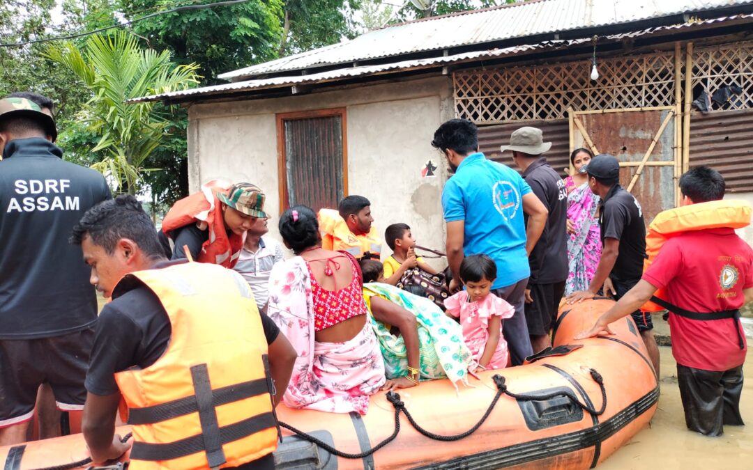 On June 01, 2024,at SBF, volunteers and SDRF rescued 211 members of 62 families and 39 more cows and goats and shifted them to the relief camp.