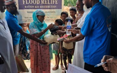 On July 6, 2024, the SBF Dhubri volunteers distributed flood relief kits in two (343 No. Motirchar J.B. Lp. School and Pokamari) flood camps. The relief kit has been distributed to 300 people.