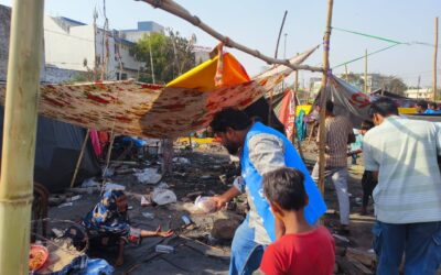 Mr. Irfan Ahmad, National Coordinator of the Society for Bright Future (SBF), accompanied by Mr. Md Mujahid, Area Convener (Lucknow), conducted a site visit to the fire-affected area of Vikas Nagar Slum to evaluate the situation and provide immediate assistance to the affected families.
